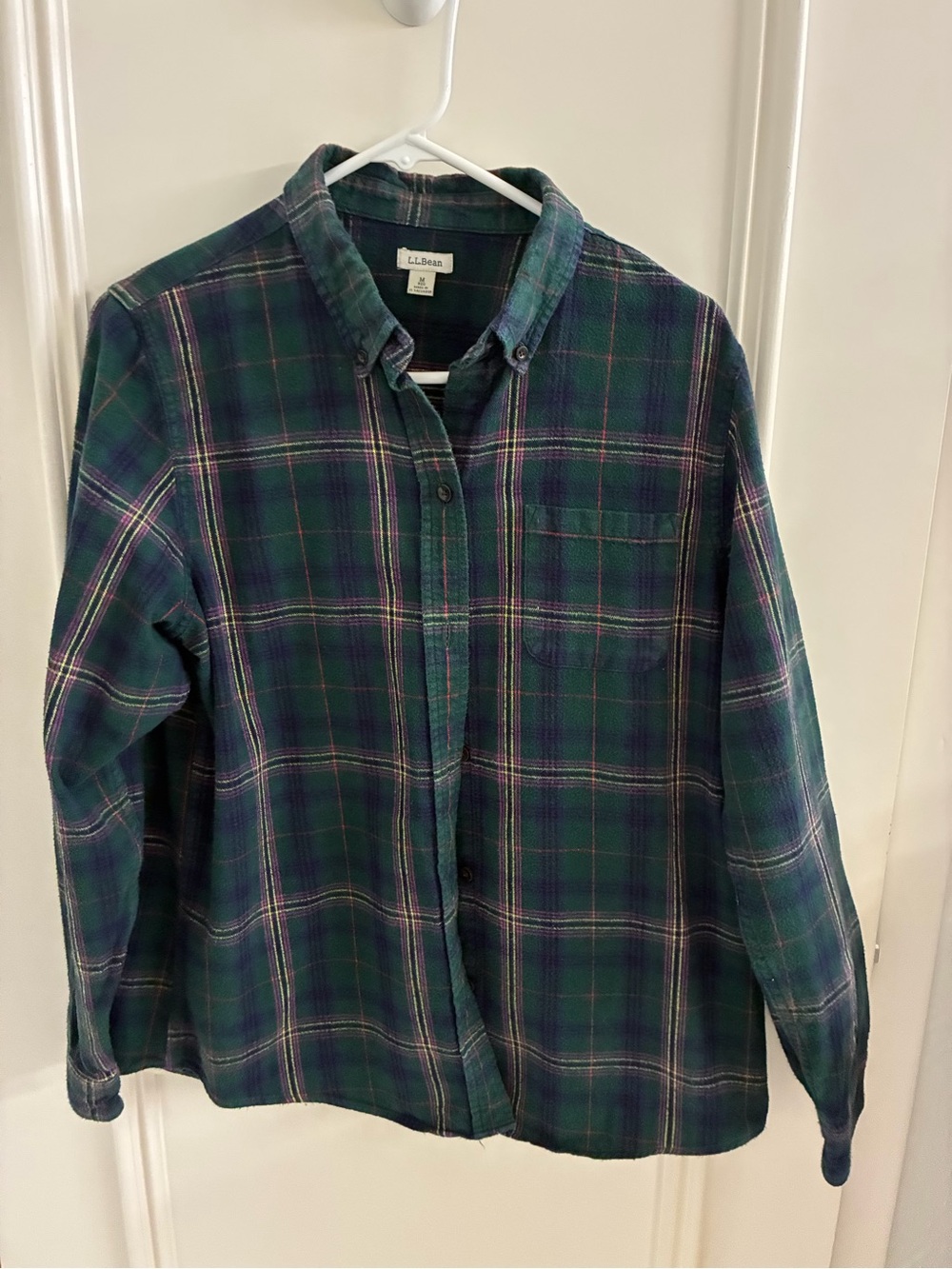L.L. Bean Green and Navy Plaid Button-Down Shirt